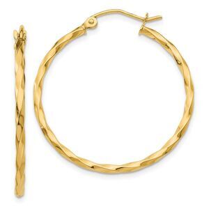 2mm, Twisted 14k Yellow Gold Round Hoop Earrings, 26mm (1 Inch)